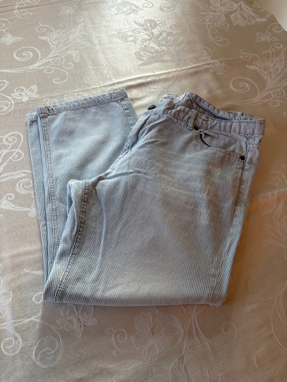 Straight Leg Women's Jeans in Light Blue Stripe